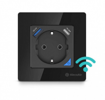 Resigilat - Priza de perete cu WiFi AlecoAir G40 Black, Control vocal asistenti digitali, Telecomanda, USB-A, USB-C, Programare