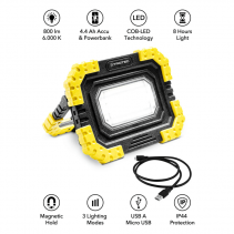 Lampa de lucru LED cu acumulator PWLS 06-10, Acumulator 4,4Ah, Lampi COB-LED, 3 moduri iluminare